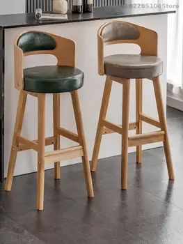 Скандинавский Современный Простой Легкий Роскошный барный стул, бытовой высокий стул со спинкой из цельного дерева, модный высокий стул