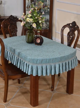 Скатерть для чайного стола из синели с утолщением Синяя Скатерть для стола с полукруглой крышкой для стола