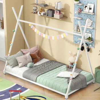 Специальная простая металлическая кровать-платформа Twin Size House с треугольной структурой, прочная рама, подходит для детской спальни
