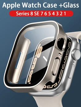 Стекло + чехол Для Apple Watch 8 7 45 мм 41 мм 44 мм 40 мм Защитная пленка с прямым краем Для экрана iWatch Series 4 5 SE 6 8 Ultra 49 мм