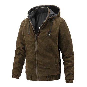 Трансграничная осенне-зимняя приталенная мужская куртка с капюшоном из тонкого хлопка и Фитильного плюша, Корейская версия моды