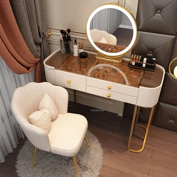 Туалетный столик из скандинавского стекла для мебели спальни, роскошные ящики для хранения, комоды, простой туалетный столик со светлым зеркалом и табуреткой