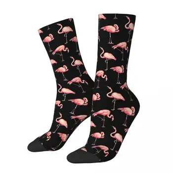 Узор Фламинго - Черные Носки Harajuku, Впитывающие Пот Чулки, Всесезонные Носки, Аксессуары для Мужчин И Женщин, Подарки