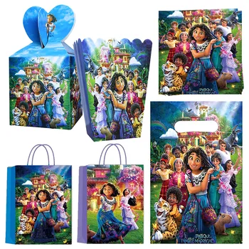 Украшение Дня рождения Disney Encanto Одноразовая посуда для вечеринок Фиолетовый и синий Бумажный подарочный пакет Коробка для попкорна для мальчиков и девочек