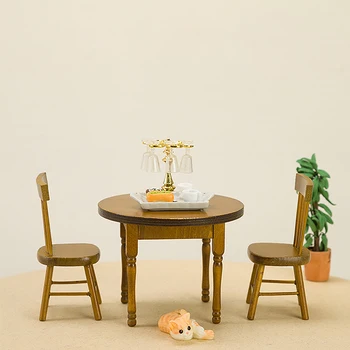 Украшение кукольного домика мини круглый стол и набор стульев мебель модель сцены реквизит для фотосессии