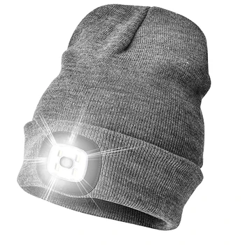 Унисекс Светодиодная шапочка-бини с подсветкой Подарок для мужчин и женщин с батареей Зимние вязаные шапки с подсветкой для фар Портативный налобный фонарь