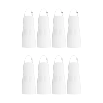 Фартуки с нагрудниками из 8 упаковок с 2 карманами, регулируемый кухонный фартук шеф-повара для женщин и мужчин, белый