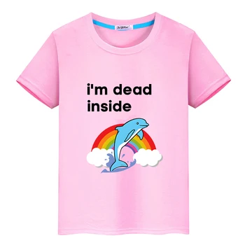 Футболка с изображением Дельфина I'm Dead Inside Kawaii Для мальчиков и девочек, Детские футболки, Удобные Мягкие Футболки из 100% Хлопка С коротким рукавом