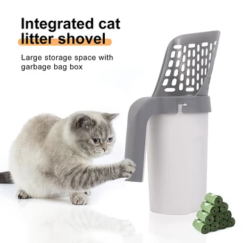 Цельный совок для кошачьего туалета из полипропиленового материала с мешком для мусора Большой емкости Инструменты для чистки фекалий домашних животных Принадлежности для домашних кошек