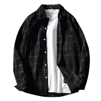 Черная рубашка с длинными рукавами, мужские блузки с длинными рукавами, Осенний Корейский топ, Приталенная Мужская Винтажная одежда, Уличная одежда, Однотонные рубашки 2023