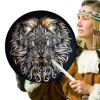 Шаманский барабан ручной работы с каркасом из голени, барабан с тотемом Льва, Сибирский барабан, Духовный инструмент для медитации, подарки для йоги