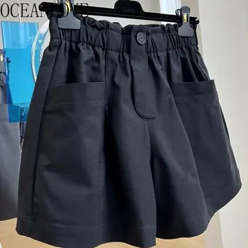 Эластичные шорты с высокой талией OCEANLOVE, однотонные Весенне-летние Корейские модные повседневные Женские брюки трапециевидной формы, широкие брюки Cortos