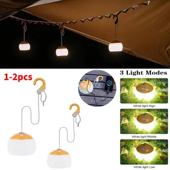 1 / 2ШТ Мини-фонарь для кемпинга в стиле ретро, перезаряжаемый через USB подвесной крючок, ночник на батарейках, настольная лампа для палатки в чрезвычайных ситуациях на открытом воздухе