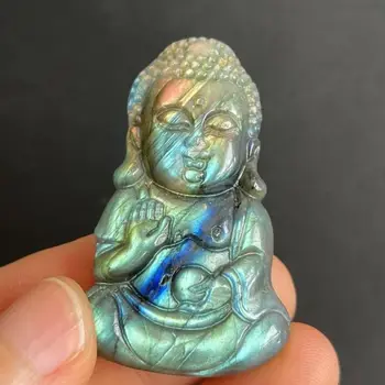 1ШТ 43-47 мм Натуральный блестящий камень Лабрадорит, Будда ручной работы, ожерелье 
