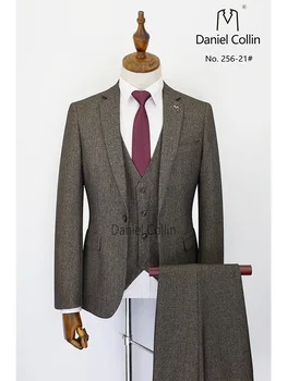 2023 Высокое качество (куртка + брюки + жилет), мужской деловой элегантный модный костюм джентльмена, тонкий костюм из 3 предметов