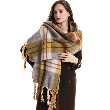 2023 Модный женский кашемировый клетчатый шарф, большая шаль, Толстая зимняя теплая мягкая женская Длинная кисточка, роскошные шарфы из пашмины