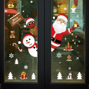 2шт Рождественская Наклейка на окно Санта Клаус Снежинки Снеговики Новогодние Наклейки на стену для детских комнат Рождественские Украшения Украшения дома