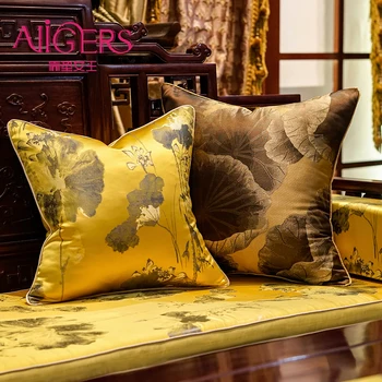 Avigers Желто-коричневые чехлы для подушек в китайском стиле с мягкой вышивкой в виде листьев Лотоса, наволочки для домашнего декора для дивана автомобиля