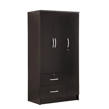 Hodedah 3-дверный шкаф для спальни с выдвижными ящиками, черный