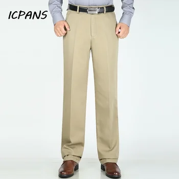 ICPANS Брюки Мужские Прямые Стрейчевые Свободные Плоские С высокой талией Классические хлопковые Черно Белые брюки для официального костюма Мужские Большие размеры 42 44