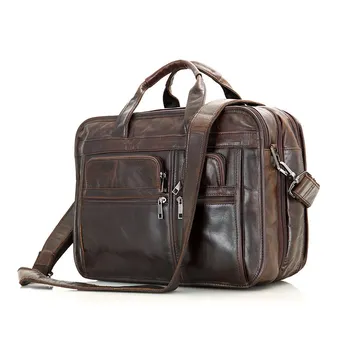 Nesitu Винтажные Шоколадные мужские сумки-мессенджеры из натуральной кожи для руководителей из воловьей кожи, 15,6-дюймовая сумка для ноутбука M7093