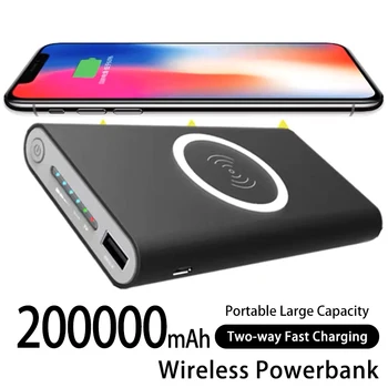 Power Bank 200000 мАч, беспроводная двусторонняя быстрая зарядка, Powerbank, портативное внешнее зарядное устройство большой емкости для iPhone 14 13