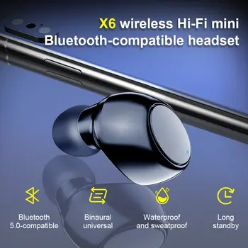 X6 Односторонние наушники Bluetooth Спортивные невидимые наушники Автомобильная гарнитура 5.0 Наушники с микрофоном Сенсорное управление Беспроводная новинка