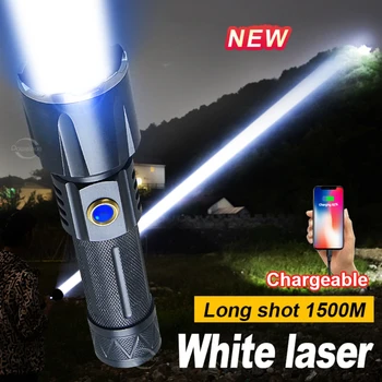 Белый лазерный светодиодный дальнобойный фонарик 18650 Перезаряжаемая вспышка USB светодиодные фонари высокой мощности Тактический фонарь для кемпинга на открытом воздухе