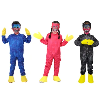 Детские игры Poppy Playtime Косплей Костюмы на Хэллоуин Комбинезон с длинным рукавом, маской и перчатками для детей Мальчиков и девочек