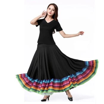 Длинная юбка для латиноамериканских танцев для женщин, красный, черный, для ежедневных занятий танцами для взрослых, одежда для современных танцев, костюм для больших качелей, платье