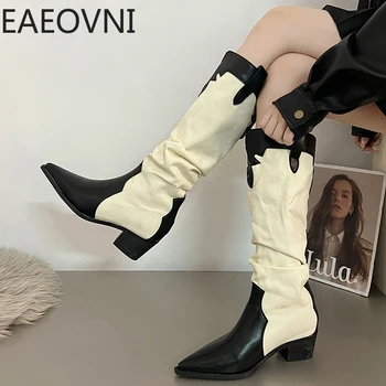 Женские ботинки в стиле вестерн в стиле пастушки в стиле ретро, модные длинные пинетки с острым носком, осень-зима, высококачественная женская обувь без застежки