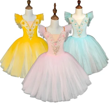 Женское балетное платье с бретелью, кружевная юбка-пачка с блестками, Балетные костюмы Лебедя для соревнований