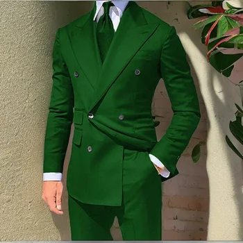 Зеленый Двубортный мужской костюм-смокинг на свадьбу 2023, Джентльменский выпускной танец, деловой блейзер из 2 предметов с брюками 2023.