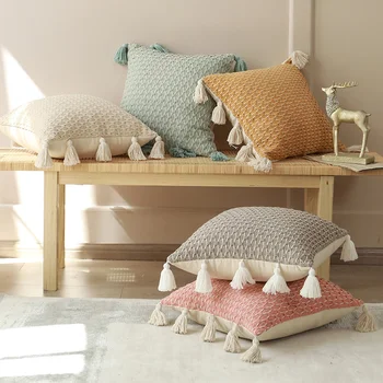 Кавайная диванная подушка, кресло для гостиной, подушки в скандинавском розовом стиле, подушки с эстетичными современными кисточками Almofadas, богемный домашний декор