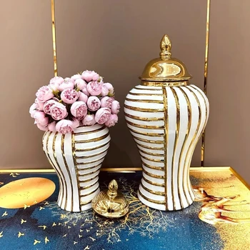 Керамические легкие Роскошные банки General с гальваническим покрытием, вазы для цветов в европейском стиле, декоративные емкости для хранения с мягкой тканью