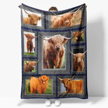 Клетчатое одеяло из шотландской коровы, Мягкое уютное теплое одеяло для крупного рогатого скота на западной ферме, покрывало для кровати, путешествия, кемпинга, Флисовая Плюшевая простыня, Покрывало