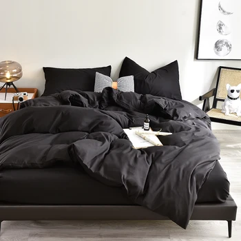 Комплект постельных принадлежностей Высококачественная ткань, приятная для кожи, черный комплект пододеяльников, однотонный комплект одноместных двуспальных одеял королевского размера