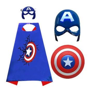 Костюм супергероя с плащом Капитана Америки и щитом, детская маска на Хэллоуин, подарочный костюм для одевания