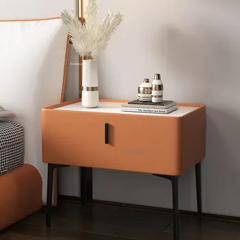 Мебель в скандинавском стиле, прикроватный столик из массива дерева для спальни, Роскошная кожаная тумбочка, Минималистичный свет, прикроватные тумбочки роскошного дизайна