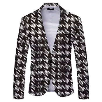 Модный пиджак 2023 года, новый мужской повседневный бутик, клетчатый пиджак, мужские приталенные деловые пиджаки, куртка, блейзер большого размера