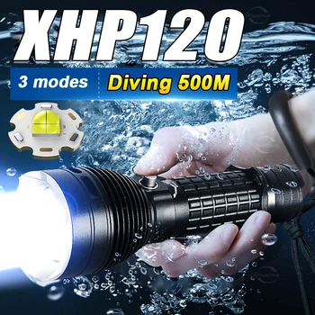 Мощный светодиодный Фонарик Для дайвинга XHP120 Ultra Bright 500m Underwater Light Scuba Dive Torch Водонепроницаемый Профессиональный Фонарь Для Дайвинга