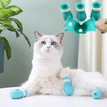 Моющие Силиконовые Кошачьи Банные Носки Обувь для Кошек Katten Anti-Scratch Чехол Для Ухода За Домашними Животными mascotas gotas Аксессуары Для Собак