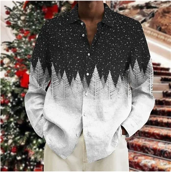 Мужская рубашка с длинными рукавами с лацканами, Рождественская елка, топ с 3D принтом, Рождественская вечеринка, праздничная одежда, модный дизайн, повседневный и мягкий