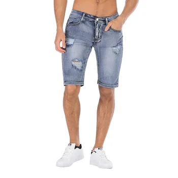 Мужские джинсовые шорты Стрейч-Скинни с прямыми отверстиями, летние полуприлегающие джинсы-карго