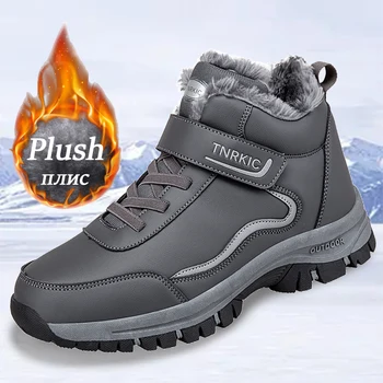 Мужские и женские ботинки, водонепроницаемые кожаные кроссовки, зимние ботинки, мягкая теплая плюшевая обувь Унисекс 2023, зимние нескользящие ботильоны