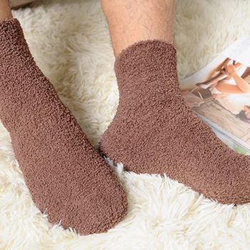 Мужские утепленные носки, модные зимние теплые носки из кораллового флиса, пушистые однотонные носки для сна, мужские постельные носки Calcetines