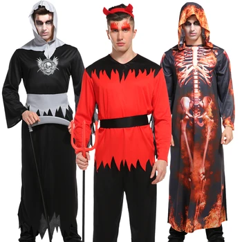 Мужской костюм Вампира, косплей, Комплект халатов с прикрепленным поясом, Черно-красный Роскошный Плащ Демона для взрослых на Рождество