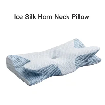 Новая подушка для шеи из рога ледяного шелка с медленным отскоком, хлопковая подушка с эффектом памяти, улучшающая сон, подушка для шейки матки с эффектом памяти