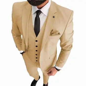 Новейший Мужской костюм из 3 частей 2023 Формальные Свадебные Смокинги с Шампанским для Мужчин, Сшитые на заказ, приталенный костюм Homme (Блейзер + брюки + жилет)