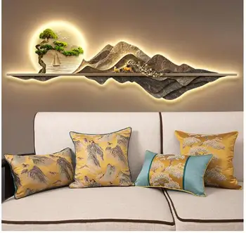 Новый китайский стиль, наволочка для дивана с пейзажем в китайском стиле для гостиной, наволочка для образца в клубном номере делюкс
